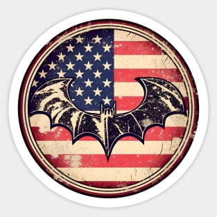 Black bat silouhette on a distressed american flag Sticker